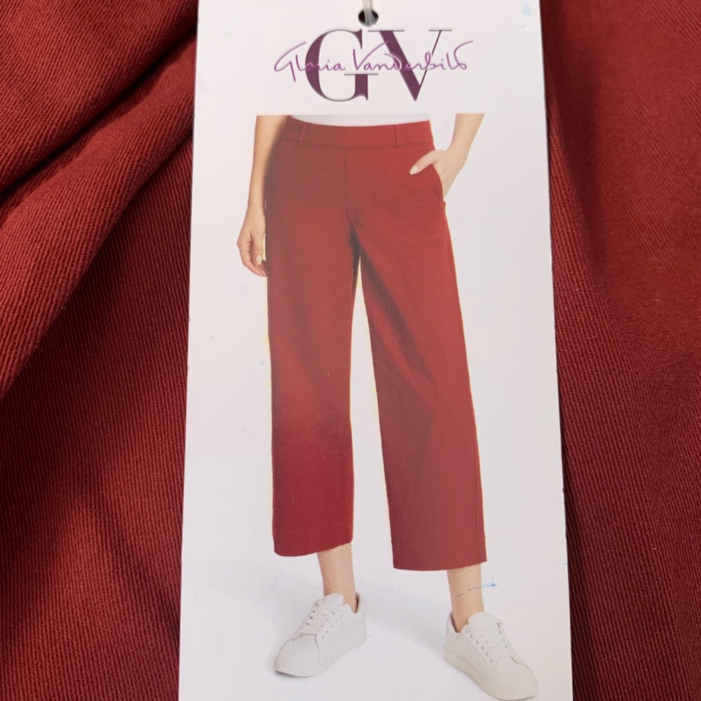 New 8 Red Gloria Vanderbilt Women's Pull-On Wide-Leg Crop Pants